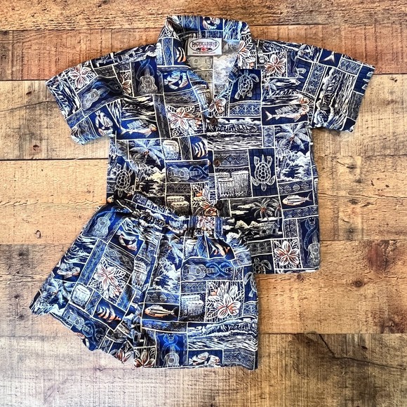 Pacific Legend Kids Hawaiian Shorts Set 2T Blue - Picture 1 of 6
